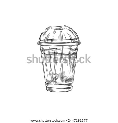 Smoothies cup engraved hand drawn vector illustration. Jar, bottle or glass with dome cover lid for cocktails, juice or water beverages. Disposable takeaway drink container black sketch
