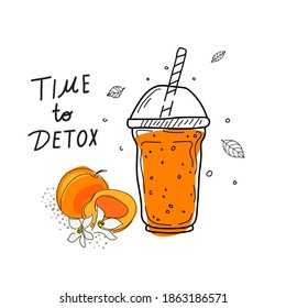 Smoothies or detox cocktail day poster in doodle style. Set of hand drawn ingredients for a cocktail or detox drink in a mason cup or jar. Healthly food. Vector illustration Great for poster, banner.