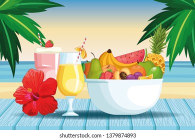 smoothies and fruit bowl