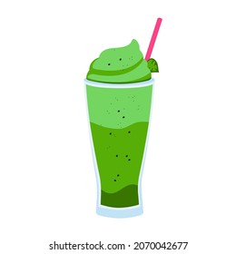 Smoothies. Green Smoothie With Spinach, Kiwi, Pear, Celery. A Healthy Drink To Stay Healthy. Icon, Clipart For Website, App About Healthy Eating, Vitamins, Natural Products, Detoxification.