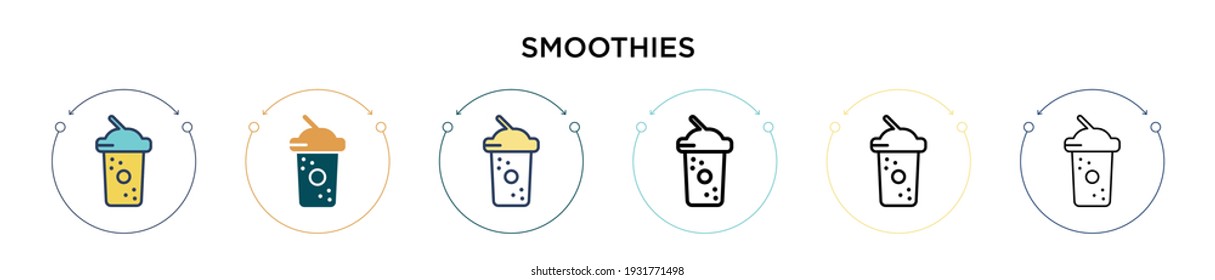 Smoothies icon in filled, thin line, outline and stroke style. Vector illustration of two colored and black smoothies vector icons designs can be used for mobile, ui, web