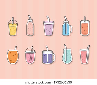 smoothies icons set over pink