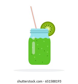 Smoothies from kiwi in a jar with straws vector flat material design isolated on white
