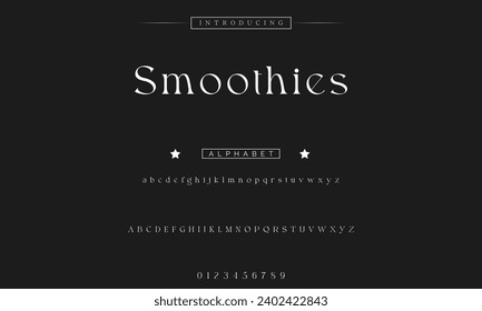 Smoothies Lettering Minimalist Fashion. Elegant alphabet letters serif font and number. Typography fonts regular uppercase, lowercase.