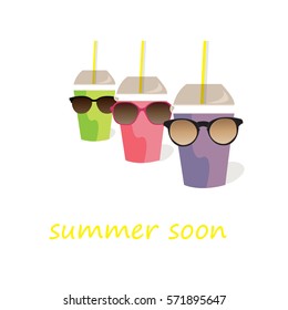 Smoothies sunglasses. Healthy lifestyle concept. Summer soon.