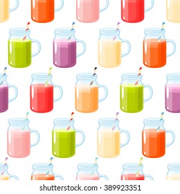 Smoothies variety seamless pattern / seamless background with smoothies, colorful and bright. Vector illustration, isolated on white.