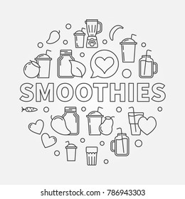 Smoothies vector concept round symbol. Vector illustration made with smoothie jars and glasses outline icons