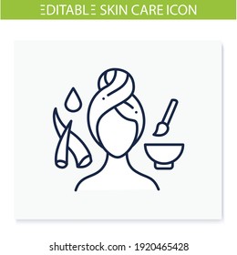 Smoothing aloe mask line icon. Natural aloe facing mask, spa procedures. Natural skincare concept. Facial beauty treatment. Isolated vector illustration.Editable stroke