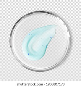 Smoothing facial or body scrub smear in petri dish isolated realistic vector illustration. Concept cosmetic skincare laboratory tests and research