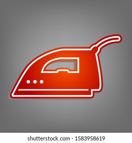Smoothing Iron sign. Flat red icon with linear white icon with gray shadow at grayish background. Illustration.
