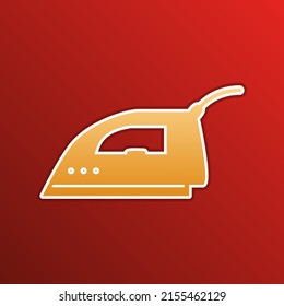 Smoothing Iron sign. Golden gradient Icon with contours on redish Background. Illustration.