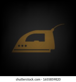 Smoothing Iron sign. Icon as grid of small orange light bulb in darkness. Illustration.