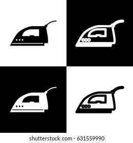 Smoothing Iron sign. Vector. Black and white icons and line icon on chess board.