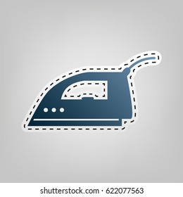 Smoothing Iron sign. Vector. Blue icon with outline for cutting out at gray background.