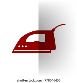 Smoothing Iron sign. Vector. Bordo icon on white bending paper background.
