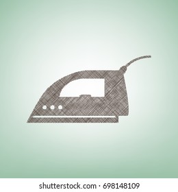 Smoothing Iron sign. Vector. Brown flax icon on green background with light spot at the center.