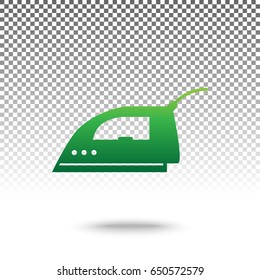 Smoothing Iron sign. Vector. Green gradient icon with shadow at bottom on transparent and white background.