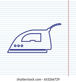 Smoothing Iron sign. Vector. Navy line icon on notebook paper as background with red line for field.