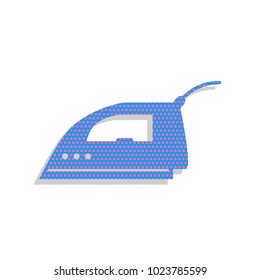 Smoothing Iron sign. Vector. Neon blue icon with cyclamen polka dots pattern with light gray shadow on white background. Isolated.