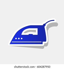 Smoothing Iron sign. Vector. New year bluish icon with outside stroke and gray shadow on light gray background.
