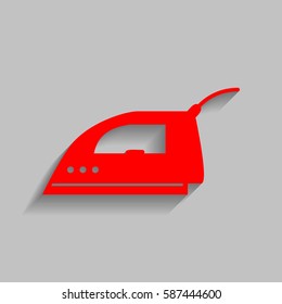 Smoothing Iron sign. Vector. Red icon with soft shadow on gray background.