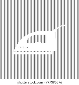 Smoothing Iron sign. Vector. White icon on grayish striped background. Optical illusion.