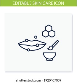 Smoothing lip scrub line icon. Honey organic lip care, spa procedures. Natural skincare concept. Facial beauty treatment. Isolated vector illustration.Editable stroke
