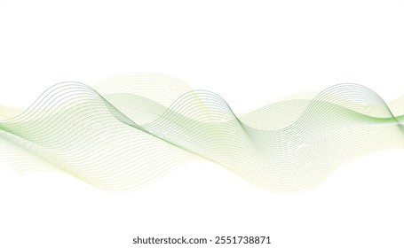 Smoothly flowing light green and yellow waves on a white background. Abstract swirly wave.