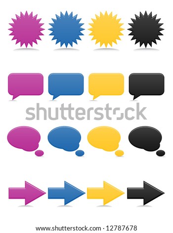 Smooth-style web icons in bright colors; includes speech and though bubbles