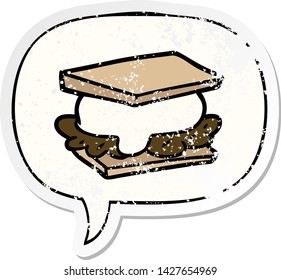 smore cartoon with speech bubble distressed distressed old sticker