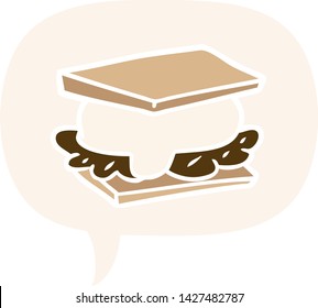 smore cartoon with speech bubble in retro style