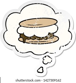 smore cartoon with thought bubble as a distressed worn sticker