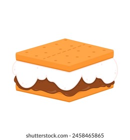 S'more graham cracker character. Chocolate bar and graham crackers. S'more graham cracker, chocolate, and marshmallow.