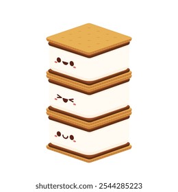 S'more graham cracker character. Chocolate bar and graham crackers. S'more graham cracker, chocolate, and marshmallow.