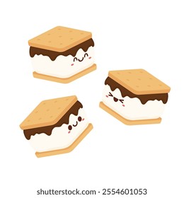 S'more graham cracker character. Chocolate bar and graham crackers. S'more graham cracker, chocolate, and marshmallow.