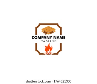 S'more graham cracker, chocolate, and marshmallow logo template design