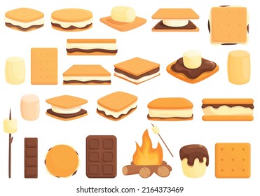 Smore icons set cartoon vector. American bakery. Camp chocolate