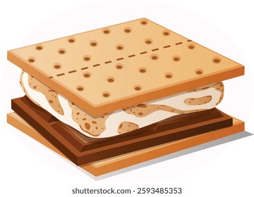 S`more Illustration Isolated. Graham Cracker Sandwhich. Chocolate and Toasted Marshmallow in Between Crackers. American Popular Camping Snack 