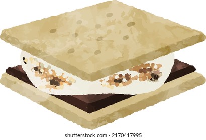 S'more Illustration, Marshmallow, Chocolate, Sweet