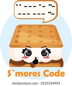 S`mores Code: I Love You with Kawaii S`more Illustration. Graham Cracker Sandwich - American Camping Snack 