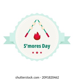 Smores  Day logo or emblem for your design. Festive inscription with smores and  bonfire. Vector illustration 