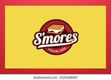 logotipo s'mores em forma de emblema com uma combinação de pratos s'mores e letras bonitas. É ótimo para restaurantes, cafés, food trucks, etc.