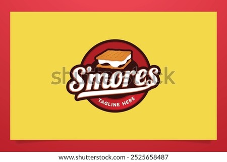 s'mores logo in emblem form with a combination of s'mores dishes and beautiful lettering. It's great for restaurants, cafes, food trucks, etc.