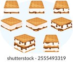 S`mores Set - Toasted Marshmallows with Chocolate in between Crackers. American Graham Cracker Sandwiches Collection. Popular Camping Snacks  