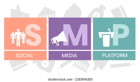 SMP - Social Media Platform acronym, concept background. vector illustration concept with keywords and icons. lettering illustration with icons for web banner, flyer, landing page