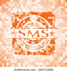 SMS abstract emblem, orange mosaic background