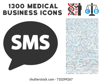 SMS Balloon grey vector icon with 1300 medicine business icons. Set style is flat bicolor light blue and gray pictograms.