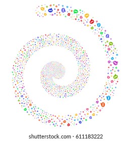 SMS bang whirl spiral. Vector bright multicolored scattered design elements.