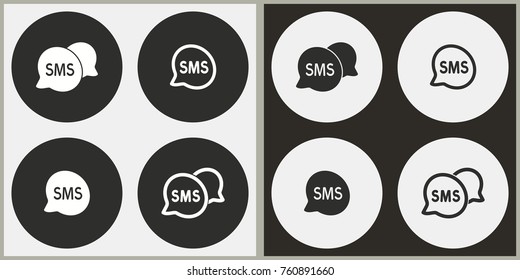 SMS - black and white vector icons. Round buttons.