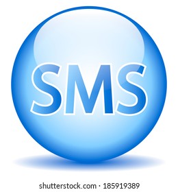 Sms blue glossy web icon on white background.